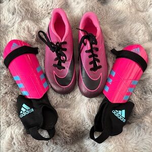 Nike & Adidas Vibrant Pink Soccer Gear Set (Cleats & Shin Guards)